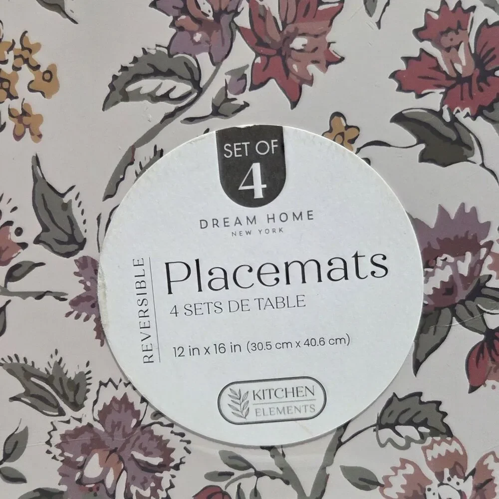 Dream Home‎ Set of 4 Jacobean Multi Placemats Reversible Hard Table Mats 12x16